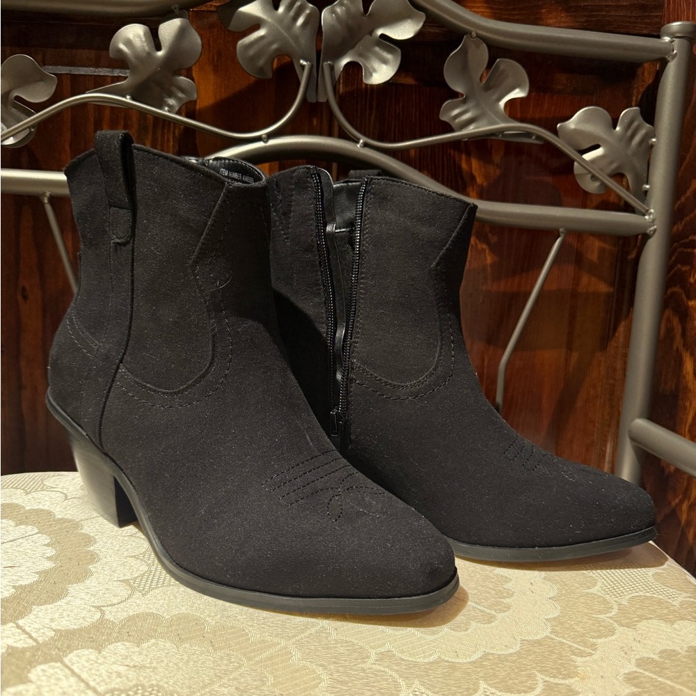 Torrid Black Suede-Look Western Ankle Booties